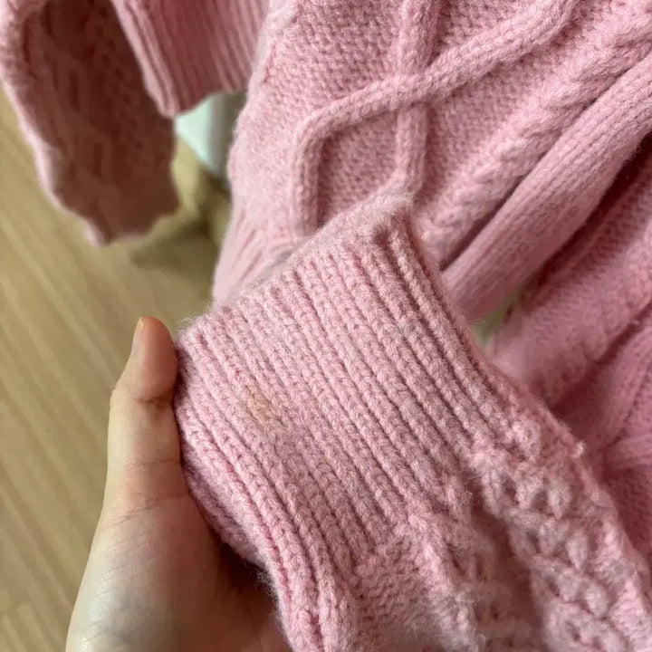 [BUNJANG] Pink Cable Knit Zip-Up Cardigan / 핑크색 케이블 니트 집업 가디건