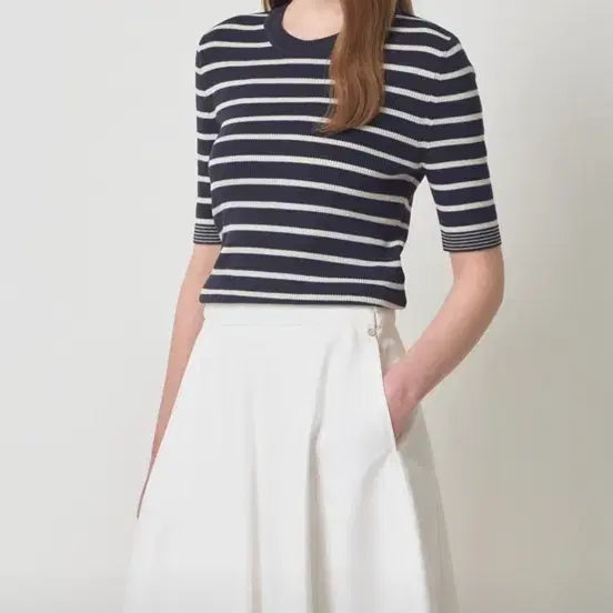 [BUNJANG] Hansome Mine Ribbed Texture Striped Knit Top / 한섬 마인 리브 텍스처 스트라이프 니트 탑