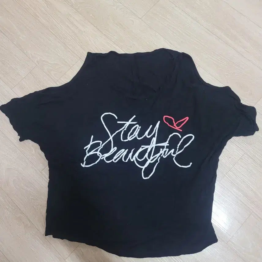 [BUNJANG] Stay Beautiful Printed Black T-shirt / 블랙 Stay Beautiful 프린팅 반팔 티셔츠