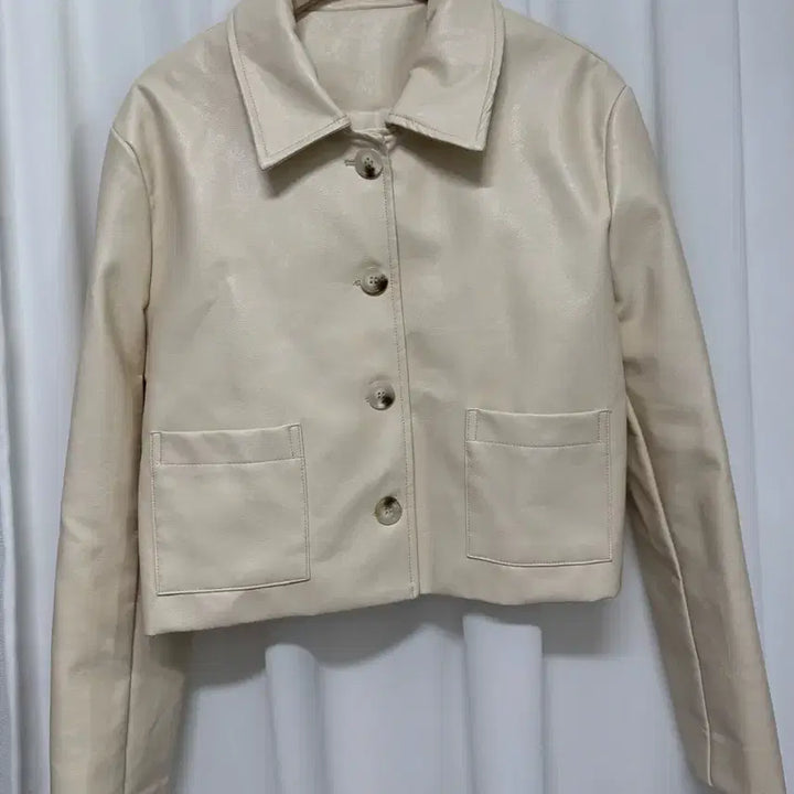 [BUNJANG] Ivory Faux Leather Jacket / [새상품] 아이보리 레더 자켓