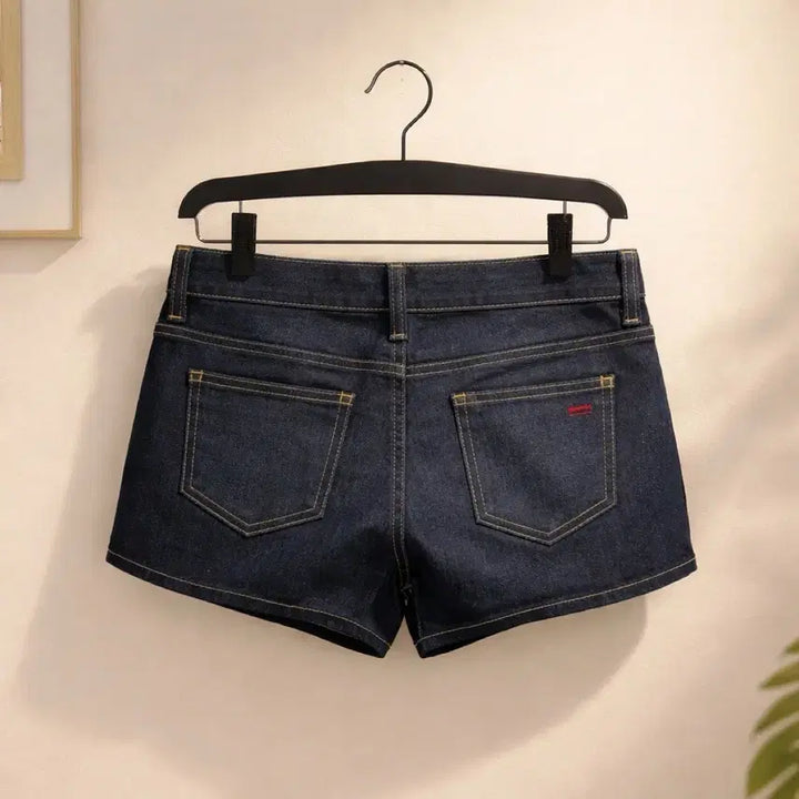 [BUNJANG] Coated Dark Blue Denim Hot Pants / 새상품:) 코팅 청 데님 반바지 핫팬츠