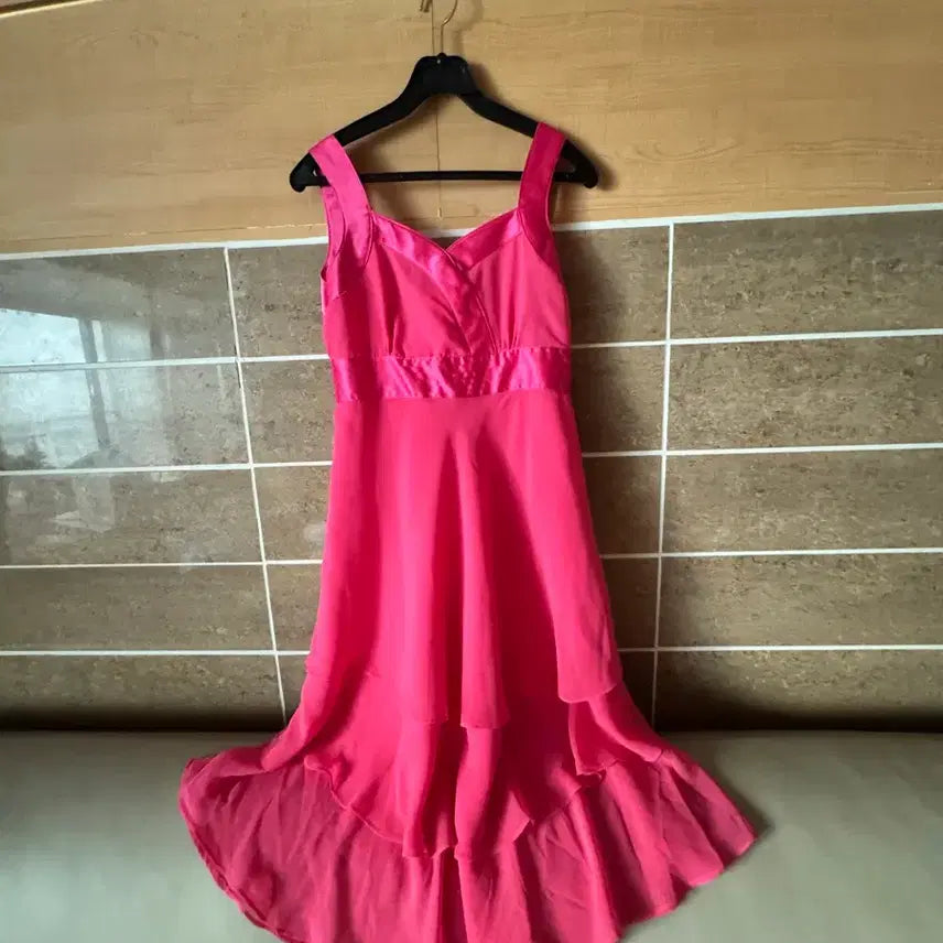 [BUNJANG] Hot Pink Chiffon Midi Dress / 핫핑크 쉬폰 원피스