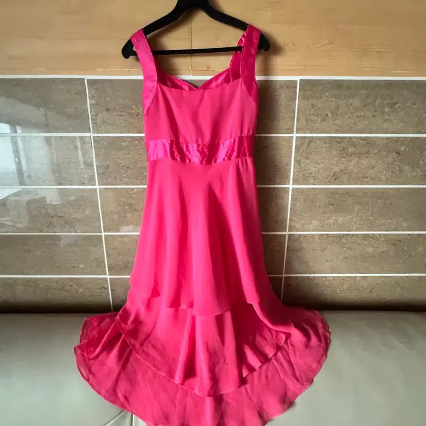 [BUNJANG] Hot Pink Chiffon Midi Dress / 핫핑크 쉬폰 원피스