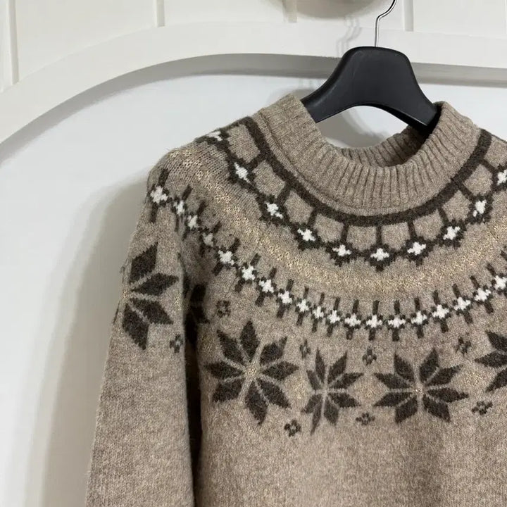 [BUNJANG] Beige Pattern Knit Sweater / 베이지 패턴 니트 스웨터