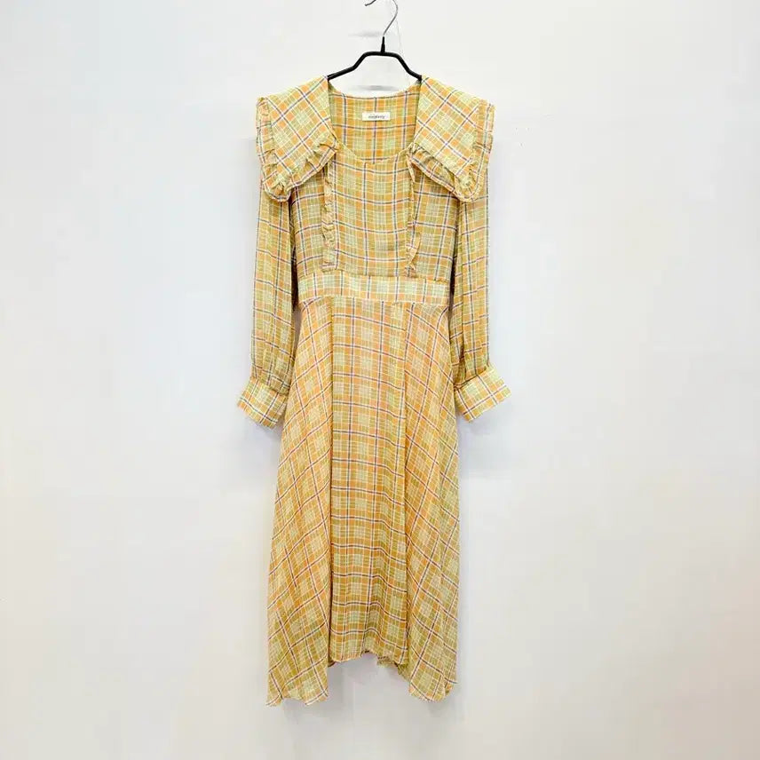 [BUNJANG] Frill Collar Checkered Chiffon Dress / 프릴 큰카라 체크 쉬폰원피스