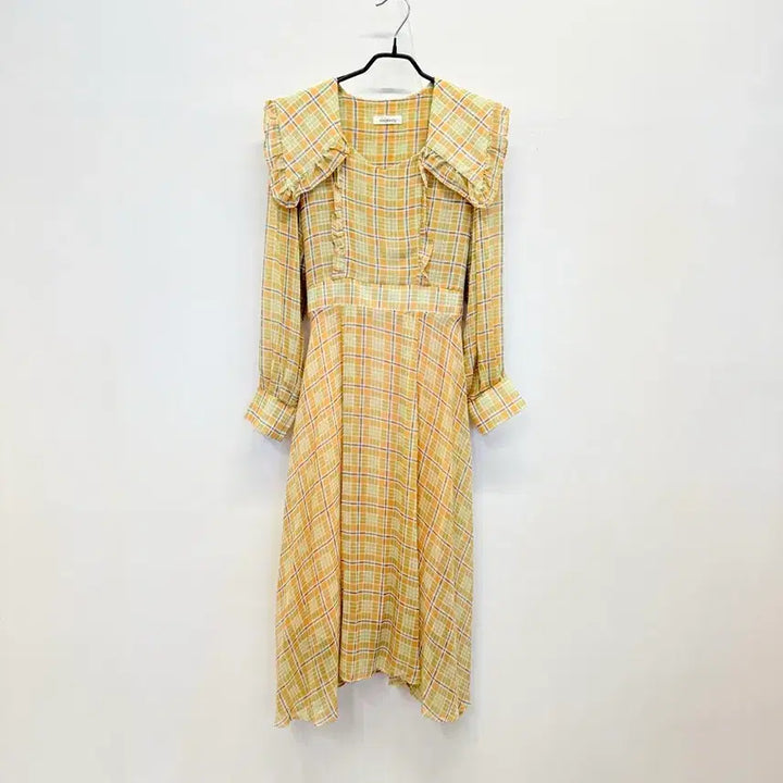 [BUNJANG] Frill Collar Checkered Chiffon Dress / 프릴 큰카라 체크 쉬폰원피스