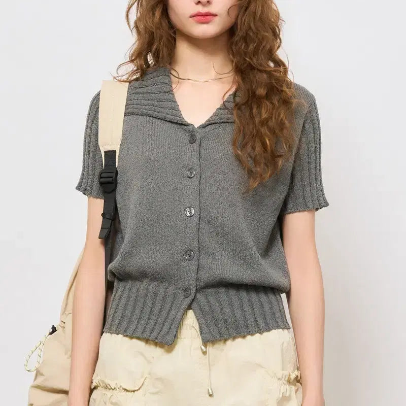 [BUNJANG] General Idea Terry Half Cardigan (Charcoal) / 제너럴아이디어 테리하프 가디건(차콜)