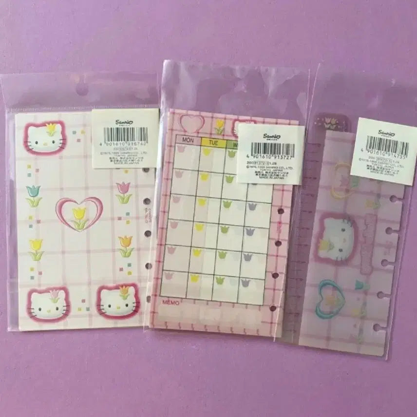 [BUNJANG] Tulip Kitty Diary 3-Piece Inner Pages Set / 튤립 키티 다이어리 속지3종세트, 키티다이어리속지, 키티 지퍼백 속지