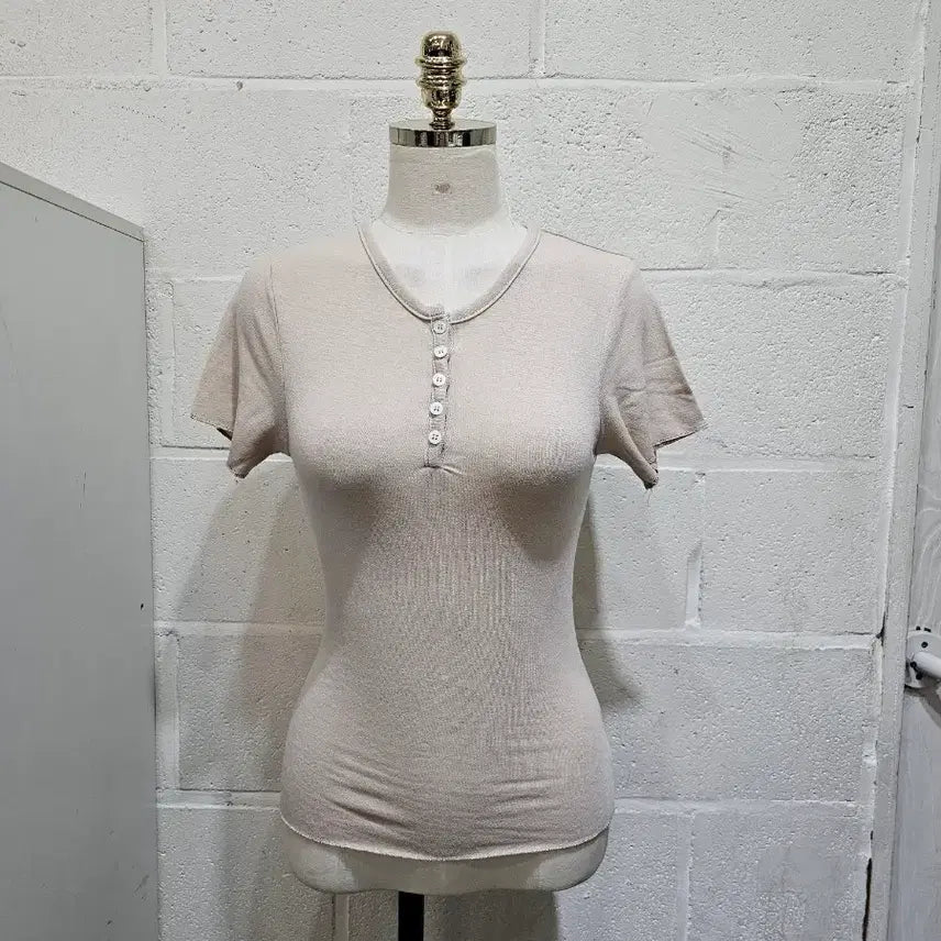 [BUNJANG] Front Button Short Sleeve Top - Light Beige / 앞단추 얇은재질의 반팔- 연베이지