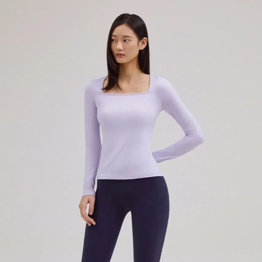 [BUNJANG] Andar Air Touch Square Neck Long Sleeve Solid Black / 안다르 에어터치 스퀘어넥 롱슬리브 (솔리드블랙)