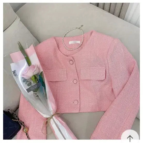 [BUNJANG] Pink Tweed Crop Jacket / 핑크 트위드 크롭 자켓