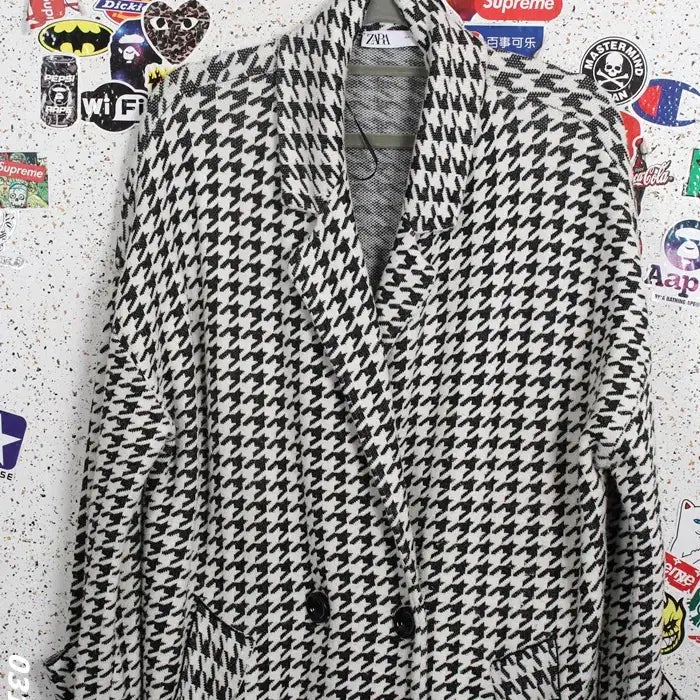 [BUNJANG] Zara Houndstooth Check Long Jacket Coat BK Size S / 여성S/ 자라 하운드 체크 롱 자켓 코트 BK 33-8