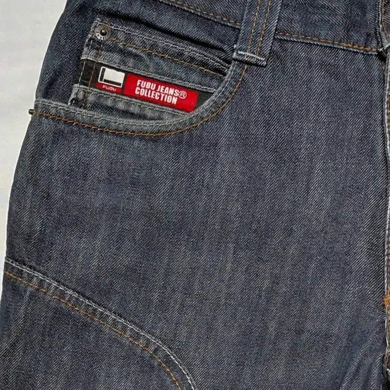 [BUNJANG] FUBU The Collection 2000s Embroidered &amp; Leather Patch Raw Denim Jeans / FUBU THE COLLECTION 00&