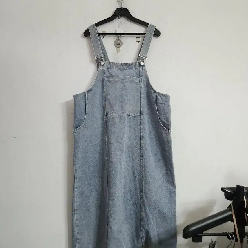[BUNJANG] Denim Long Overall Dress / 청 데님 멜빵 롱 원피스