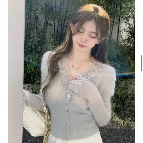 [SOLD OUT] 연보라 레이스 가디건 니트 여성 캐주얼 여름가디건