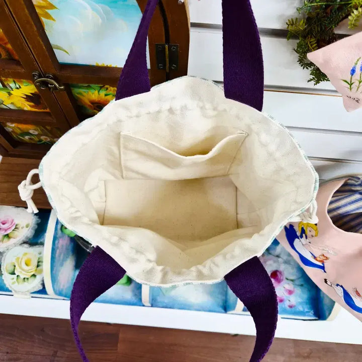[BUNJANG] Lavender Pattern Tote Bag with Purple Handles / 라벤더 가방