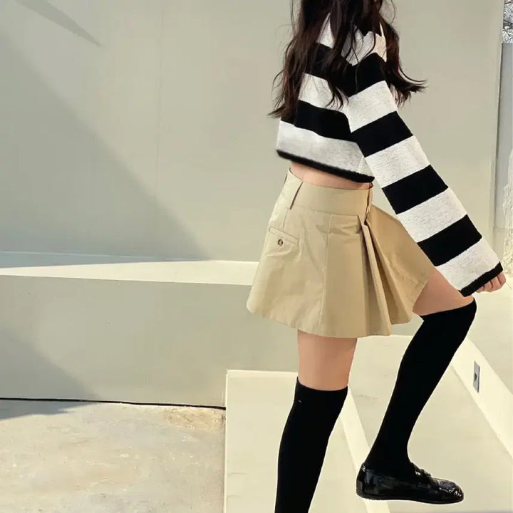 [BUNJANG] Pleated Mini Skirt / 미니 스커트 베이지 블랙 플리츠 치마
