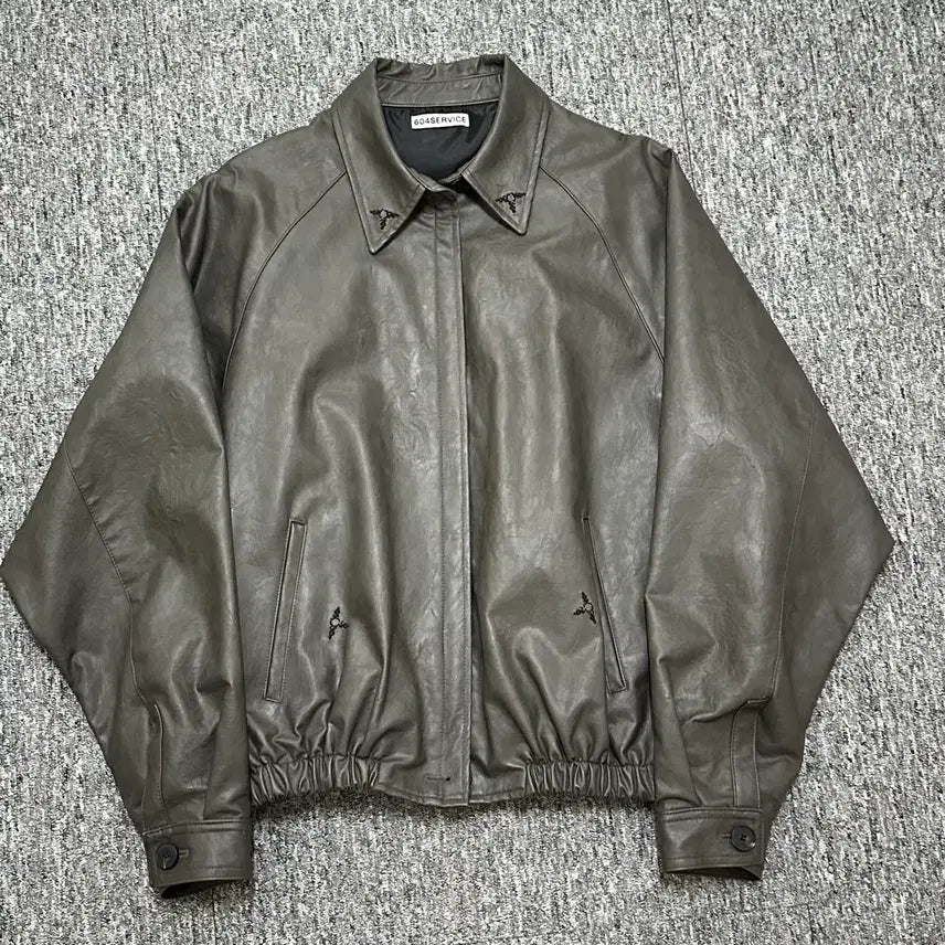[BUNJANG] 604 Service Embroidered Leather Jacket / 604 서비스 엠브로이더드 레더 가죽자켓 EMBROIDERED