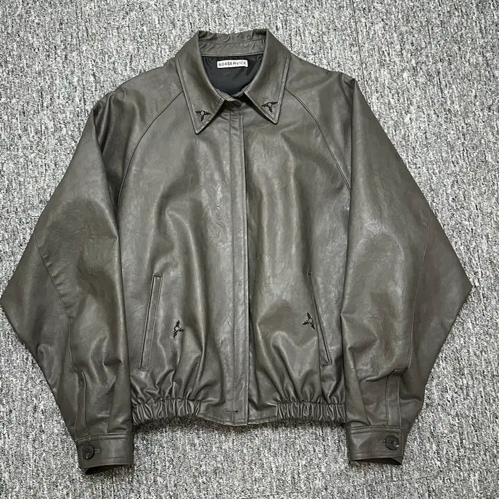 [BUNJANG] 604 Service Embroidered Leather Jacket / 604 서비스 엠브로이더드 레더 가죽자켓 EMBROIDERED
