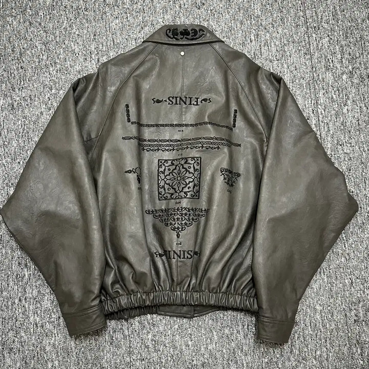 [BUNJANG] 604 Service Embroidered Leather Jacket / 604 서비스 엠브로이더드 레더 가죽자켓 EMBROIDERED