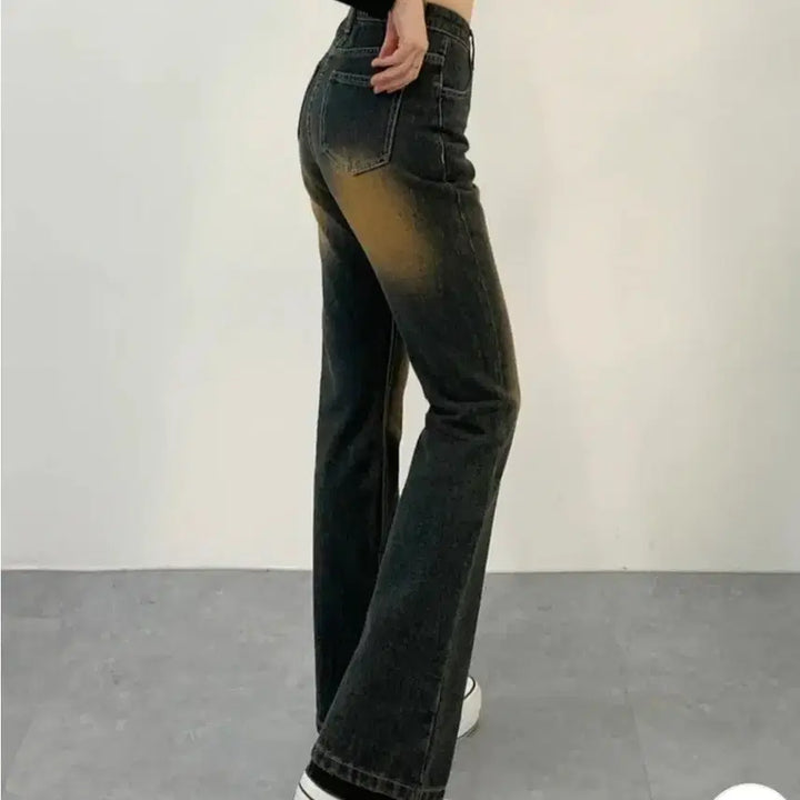 [BUNJANG] Vintage Washed Black Denim Bootcut Jeans (Size S) / 흑청 빈티지 워싱 부츠컷 데님 청바지 S
