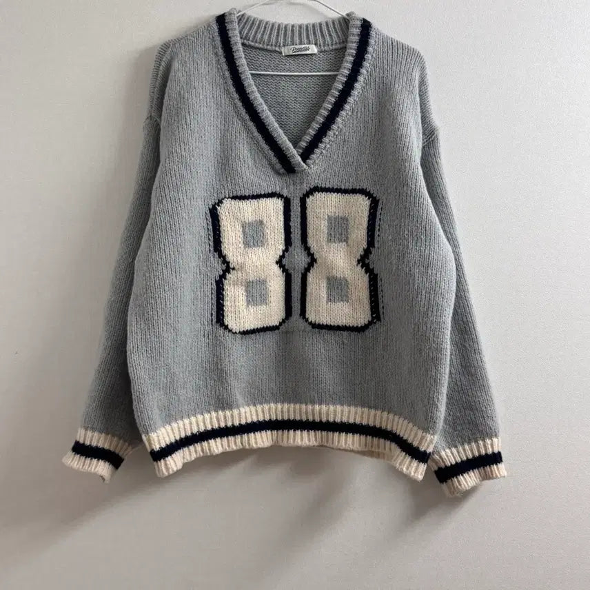 [BUNJANG] Aedin Able Gray Numbering Knit Sweater / 에이딘에이블 그레이넘버링니트스웨터