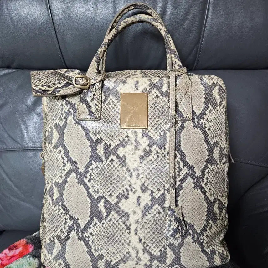[BUNJANG] Couronne Python Square Tote Bag with Shoulder Strap / (더스트백X보증서X) 쿠론 파이톤 스퀘어 토트백 가방(어깨 스트랩O)