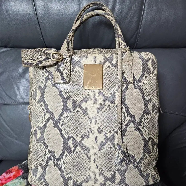 [BUNJANG] Couronne Python Square Tote Bag with Shoulder Strap / (더스트백X보증서X) 쿠론 파이톤 스퀘어 토트백 가방(어깨 스트랩O)