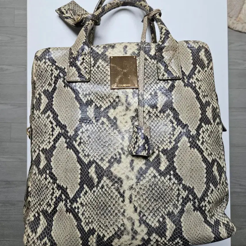 [BUNJANG] Couronne Python Square Tote Bag with Shoulder Strap / (더스트백X보증서X) 쿠론 파이톤 스퀘어 토트백 가방(어깨 스트랩O)