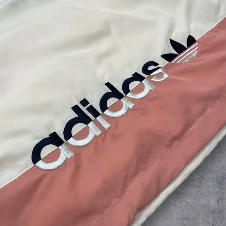 [SOLD OUT] 아디다스 Adidas 아이보리 핑크 반집업 아노락 웜업 자켓 L