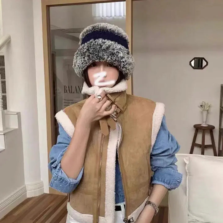 [BUNJANG] Brown Suede Sherpa Vest / [새상품] 브라운 무스탕 양털 조끼