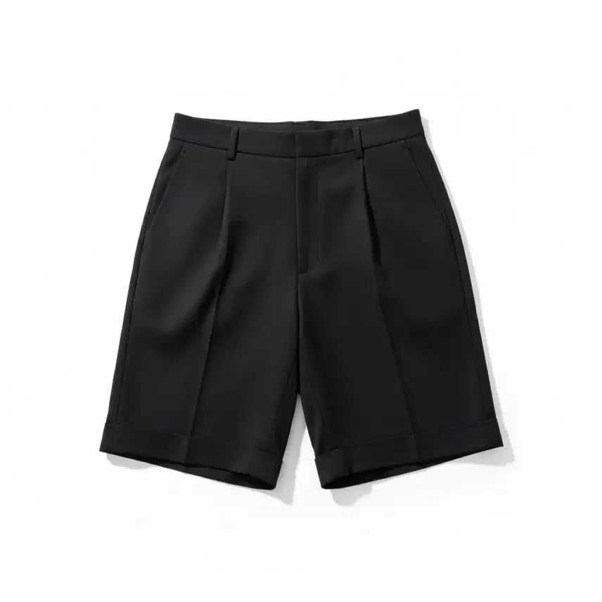 [BUNJANG] Solid Black Turn-Up Shorts Slacks 30 / 솔리드 검정색 턴업 반바지 슬랙스 30
