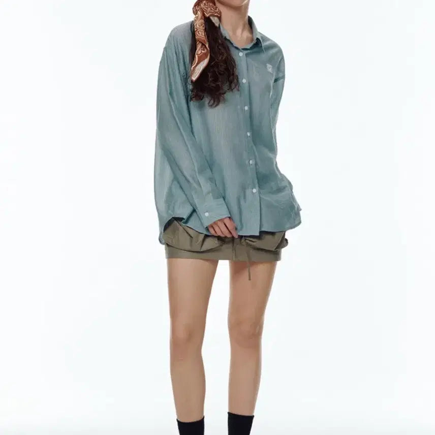 [BUNJANG] Centaur Wrinkle Oversized Shirt - Blue / 센토르 링클 오버핏 셔츠 블루