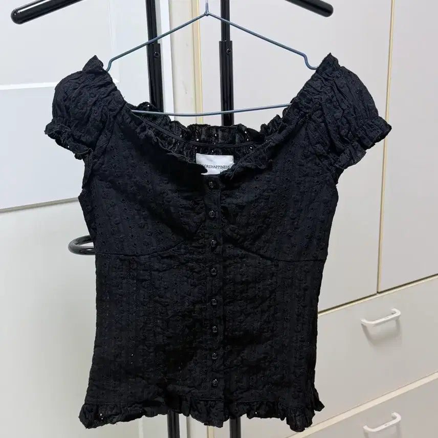 [SOLD OUT] 하드코어 해피니스 웨이브 셔링 퍼프 블라우스 플라워_블랙