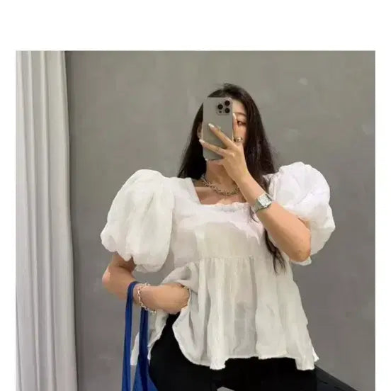 [BUNJANG] J-Fit Bubble Pompom Square Blouse / 버블 블라우스 폼폼 블라우스 스퀘어블라우스 새제품 제이핏