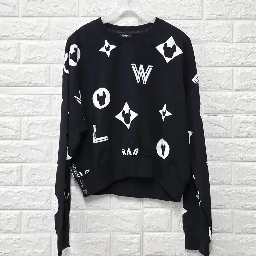 [BUNJANG] Life Work Pattern Crop Sweatshirt / Free 라이프워크 패턴 크롭 맨투맨 (새상품 / 세트) C440