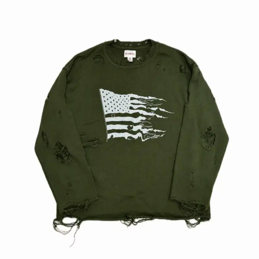 [BUNJANG] KAMIYA Destroyed Flag Knit M / KAMIYA 카미야 디스트로이드 플래그 니트