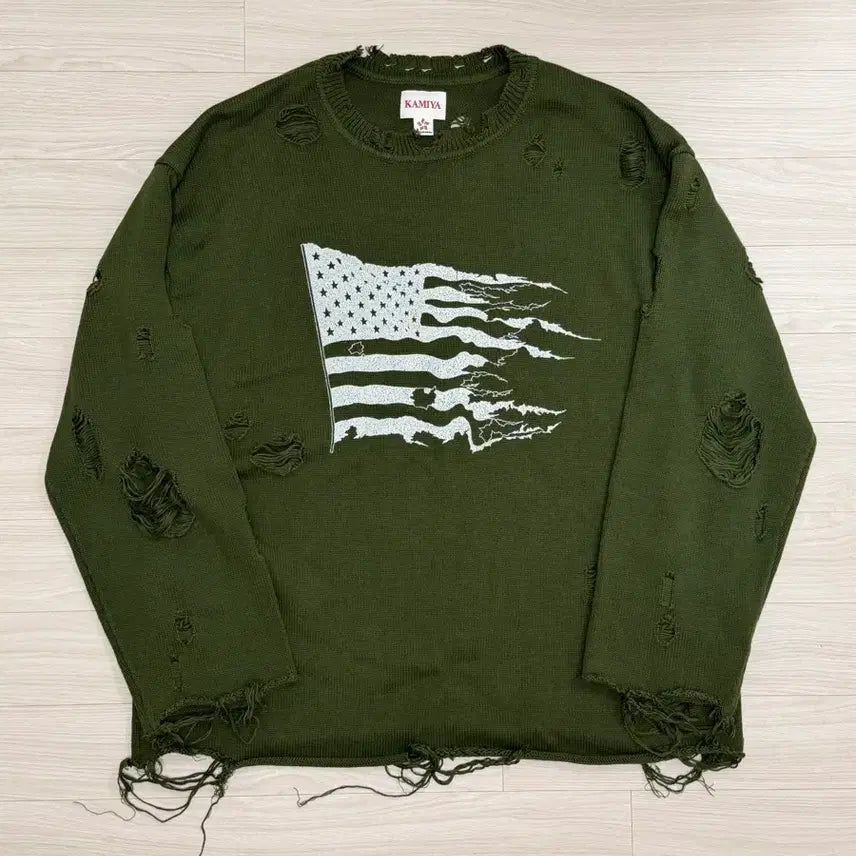 [BUNJANG] KAMIYA Destroyed Flag Knit M / KAMIYA 카미야 디스트로이드 플래그 니트