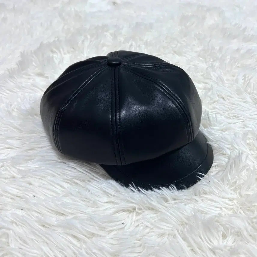 [BUNJANG] Leather Octagonal Cap / 레더 팔각모 블랙 캡