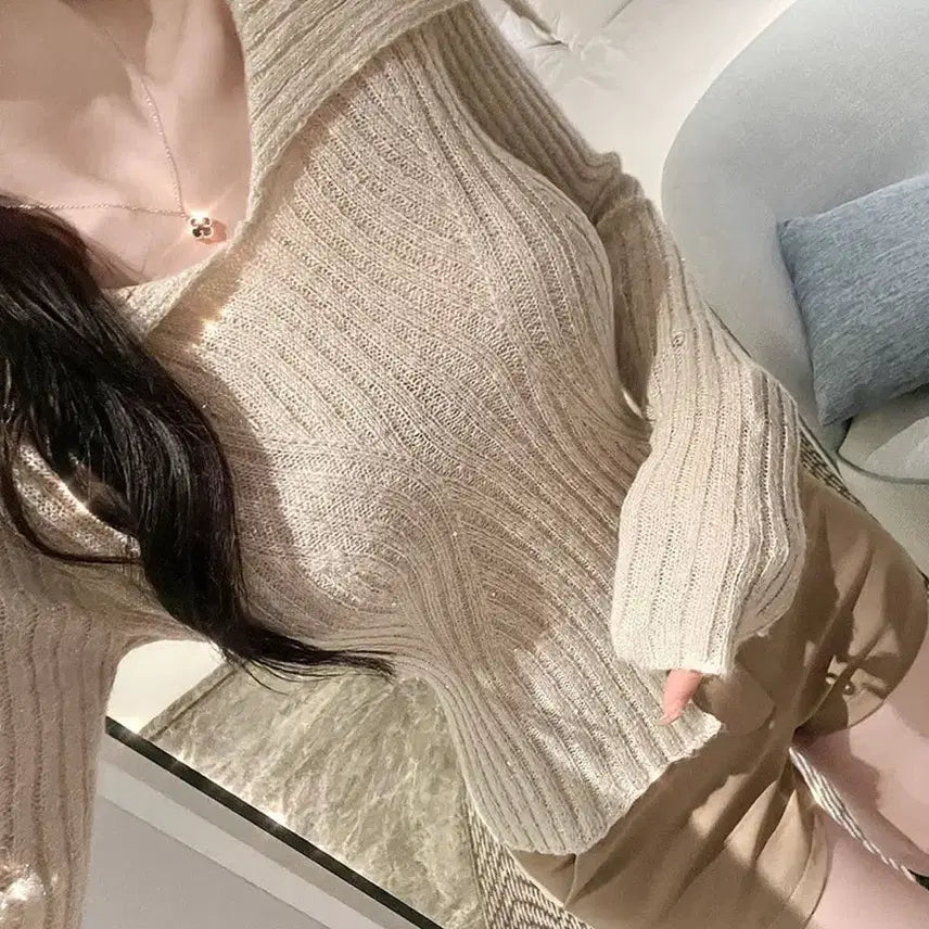 [BUNJANG] Imported Apparel Sequin Sailor Collar Knit Beige / 수입의류 여리핏 스팽글 펄 세일러 카라 니트 베이지