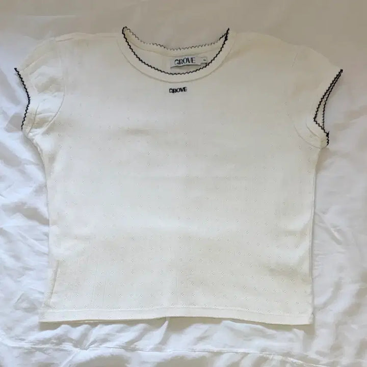 [BUNJANG] Grove Lace Pointelle Short Sleeve Top / 그로브 레이스 포인텔 반팔