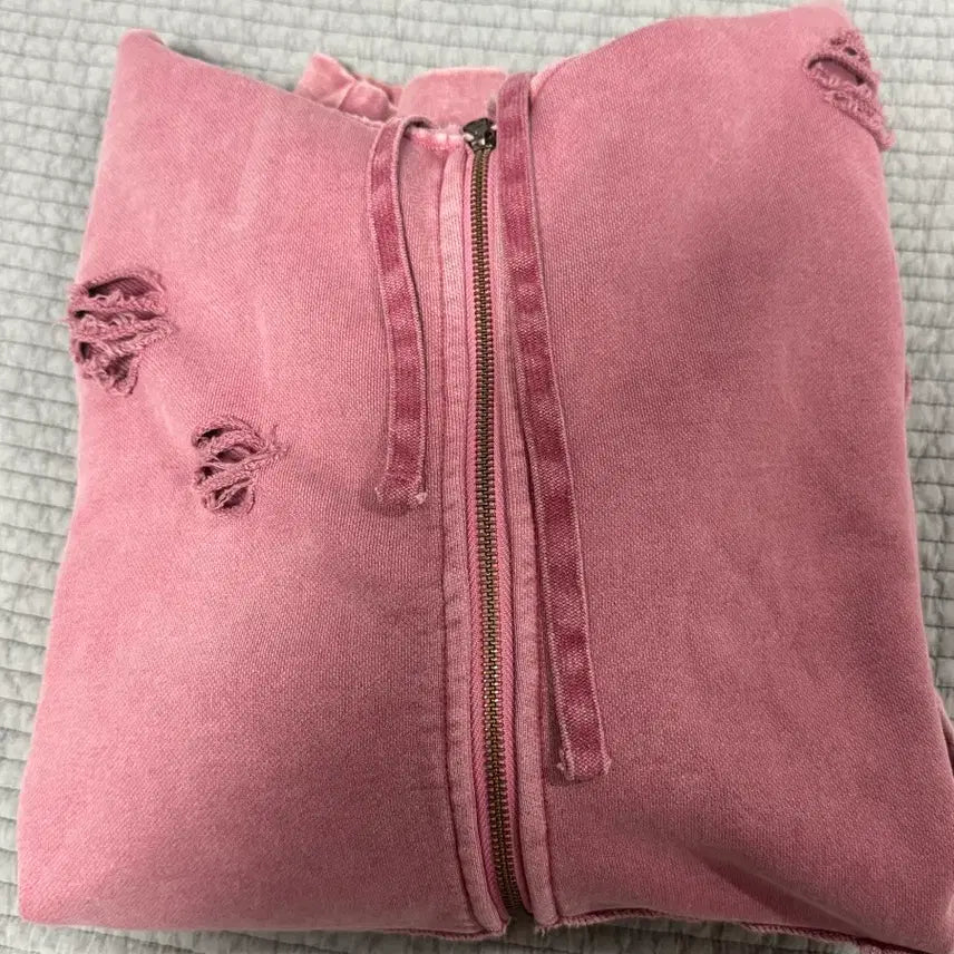 [BUNJANG] XTONZ Damage Hoodie Zip-up Pink / XTONZ 데미지 후드집업 핑크