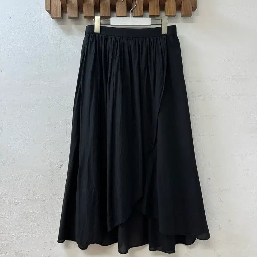 [BUNJANG] Simplicite Black Layered Chiffon Drape Skirt / 일본빈티지 Simplicite 블랙 레이어드 쉬폰 언발 드레이프 스커트