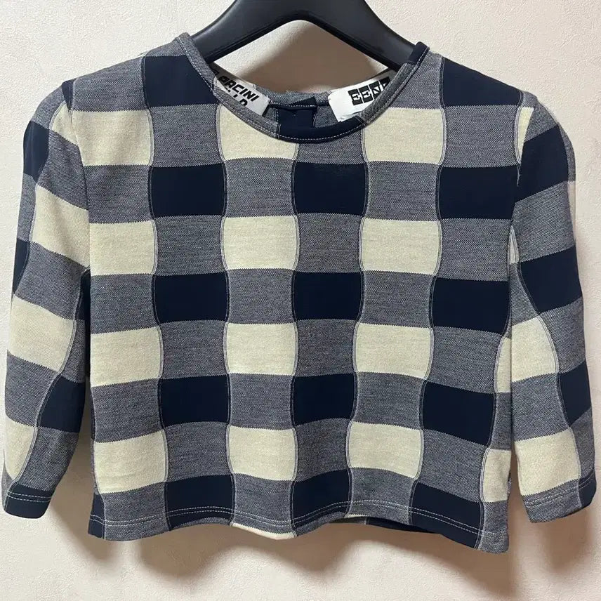 [BUNJANG] eenk Yuri Check Jersey Crop Top XS / eenk 잉크 urio 유리오 저지 크롭탑 아이보리네이비 체크 xs