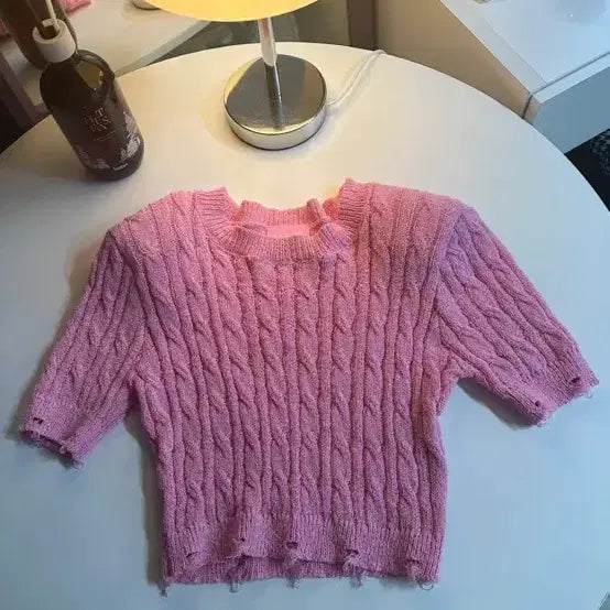 [BUNJANG] Pink Cropped Knit Sweater / 핑크 크롭 니트