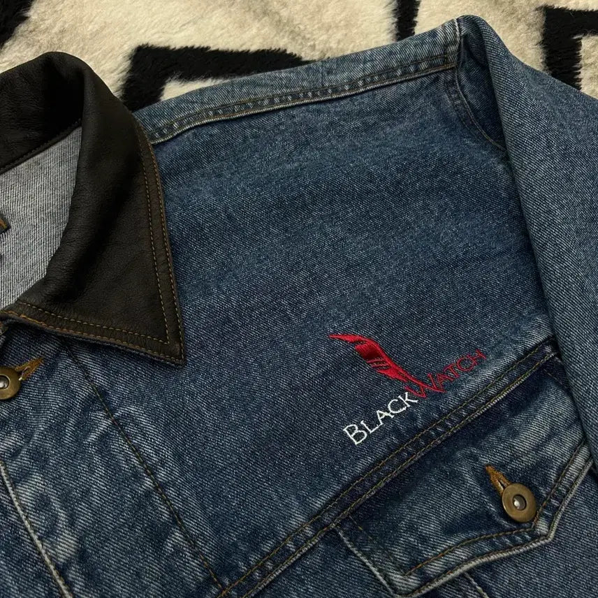 [BUNJANG] Oasis 90s USA Leather Collar Denim Jacket / [XL]Oasis 90s USA 가죽카라 데님자켓