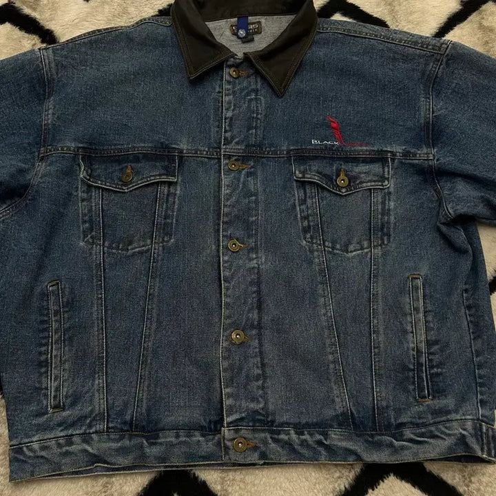 [BUNJANG] Oasis 90s USA Leather Collar Denim Jacket / [XL]Oasis 90s USA 가죽카라 데님자켓