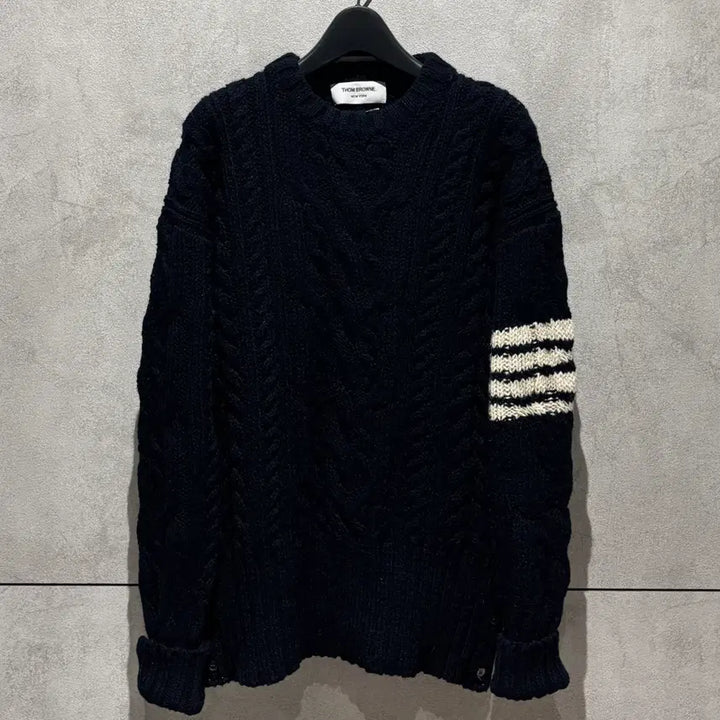 [BUNJANG] Thom Browne Aran Cable Knit Sweater / [정품/2] 톰브라운 사선완장 아란케이블 니트