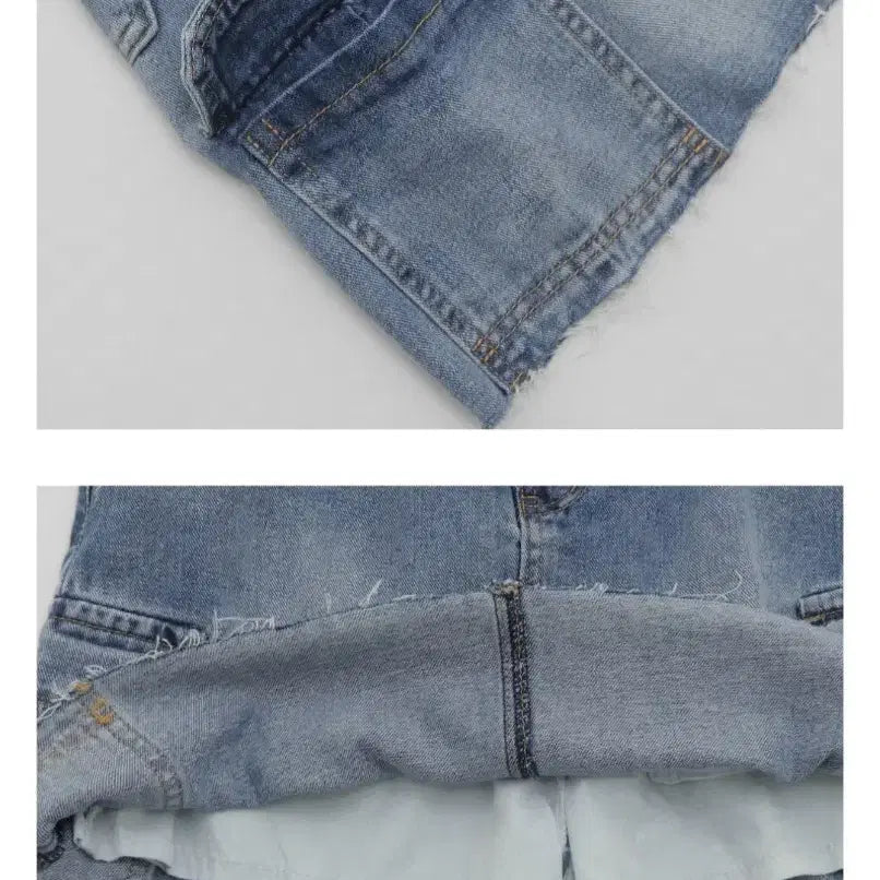 [BUNJANG] 98℃ Denim Cargo Mini Skirt / 98도씨 데미지 카고 데님 미니 스커트 속바지 내장 실사있음