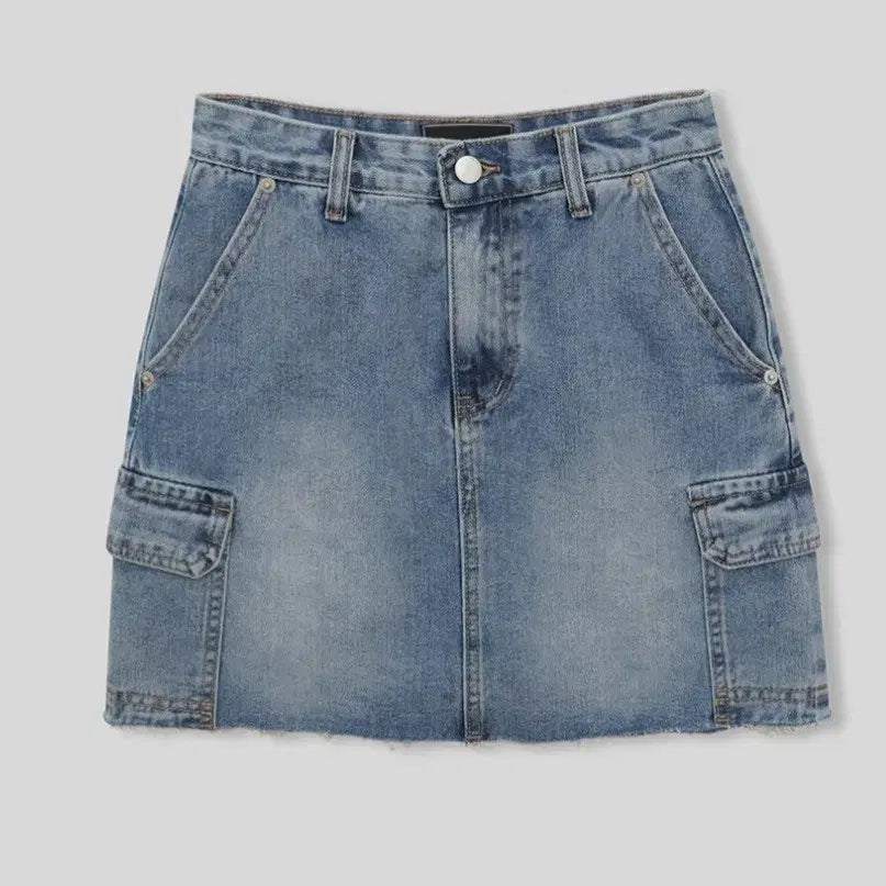 [BUNJANG] 98℃ Denim Cargo Mini Skirt / 98도씨 데미지 카고 데님 미니 스커트 속바지 내장 실사있음